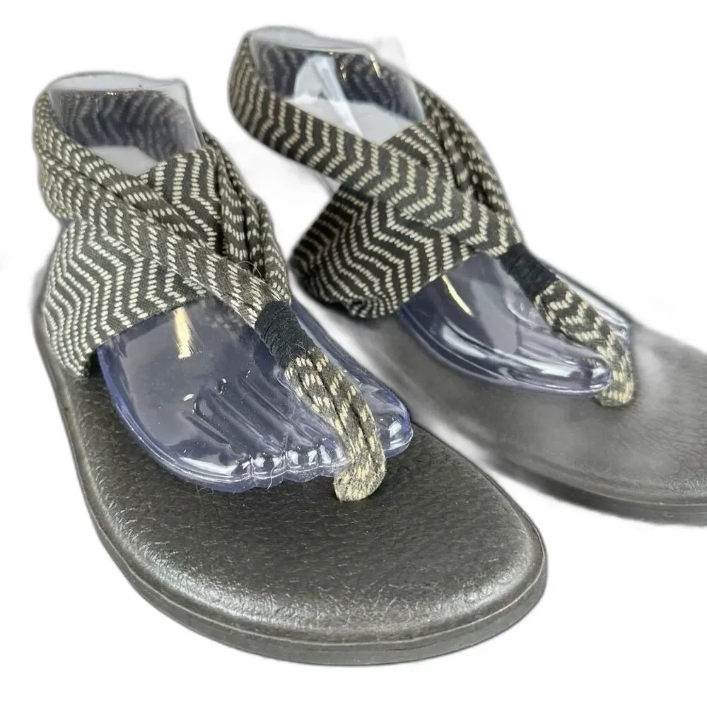 Sanuk Womens Yoga Sling Back Sandals Black Light Gray Soft Fabric Strap Size 10